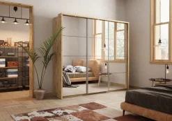 Zestawy Mebli Do Sypialni|Szafy Trzydrzwiowe></noscript>lenart. Duża trzydrzwiowa szafa przesuwna z lustrem i drążkami ARTI