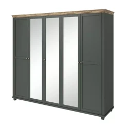 Zestawy Mebli Do Sypialni|Szafy Młodzieżowe>Helvetia Duża uchylna szafa z lustrem IVORIA zielony + dąb lefkas
