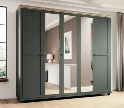 Zestawy Mebli Do Sypialni|Szafy Młodzieżowe></noscript>Helvetia Duża uchylna szafa z lustrem IVORIA zielony + dąb lefkas