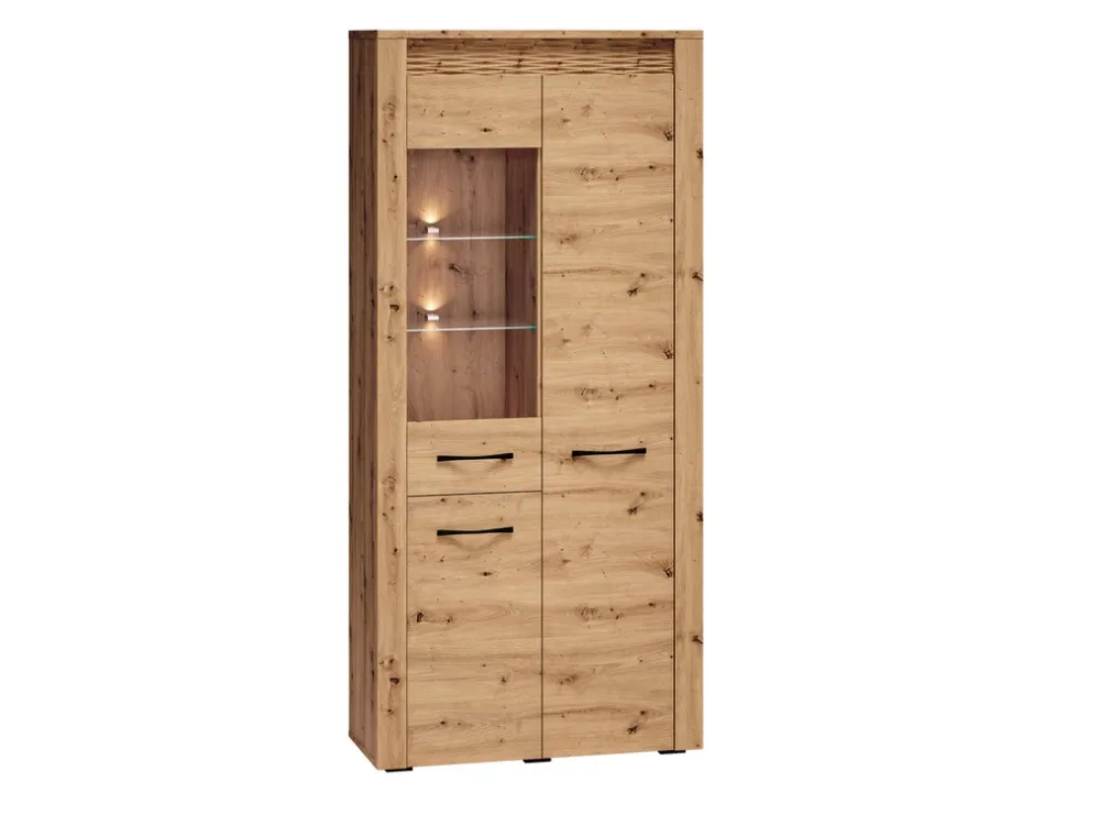 Zestawy Mebli Do Salonu|Witryny>ML Meble Duża witryna do salonu ze szklanymi półkami 92 cm ARTIS dąb artisan