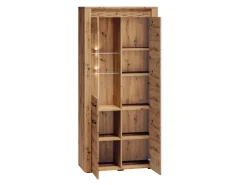 Zestawy Mebli Do Salonu|Witryny>ML Meble Duża witryna do salonu ze szklanymi półkami 92 cm ARTIS dąb artisan