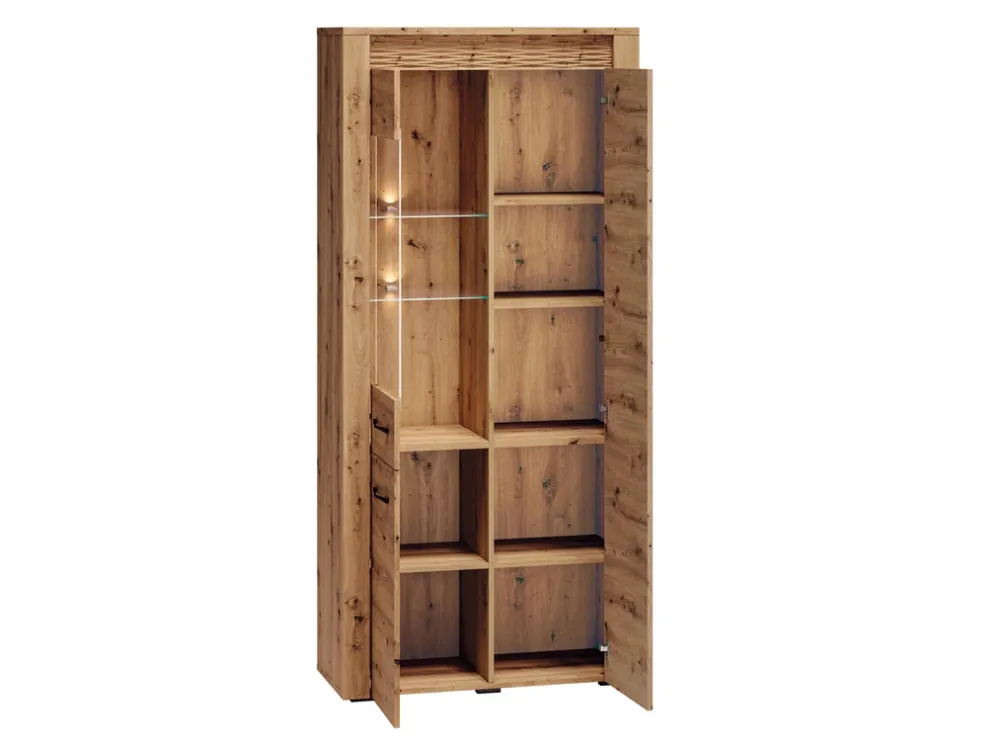 Zestawy Mebli Do Salonu|Witryny>ML Meble Duża witryna do salonu ze szklanymi półkami 92 cm ARTIS dąb artisan