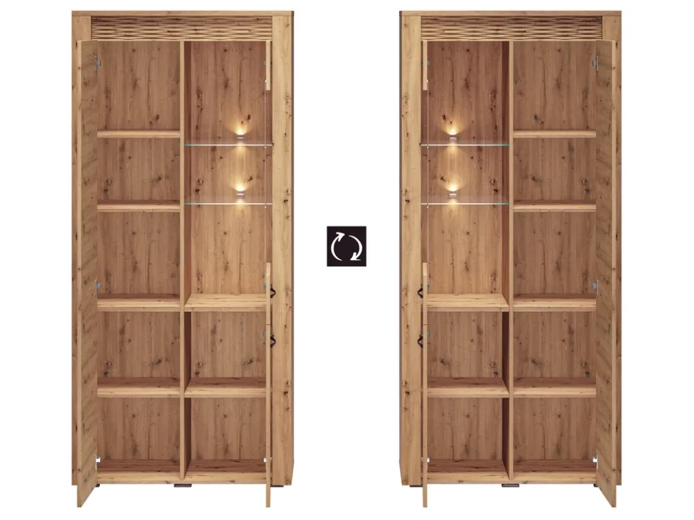 Zestawy Mebli Do Salonu|Witryny>ML Meble Duża witryna do salonu ze szklanymi półkami 92 cm ARTIS dąb artisan