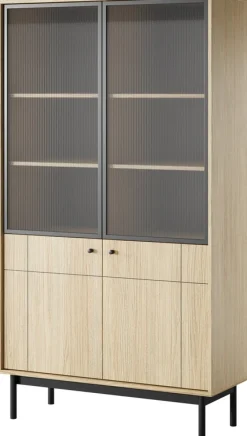 Witryny>PIASKI Duża witryna na książki do salonu 103 cm JUVA cichy domyk dąb linea