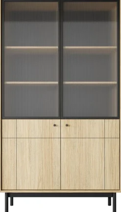 Witryny></noscript>PIASKI Duża witryna na książki do salonu 103 cm JUVA cichy domyk dąb linea