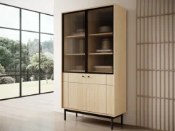 Witryny></noscript>PIASKI Duża witryna na książki do salonu 103 cm JUVA cichy domyk dąb linea