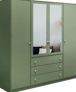 Meble Dla Dzieci|Zestawy Mebli Do Przedpokoju>Stolar Duża zielona szafa uchylna z lustrem i półkami 196 cm SELMA zielony