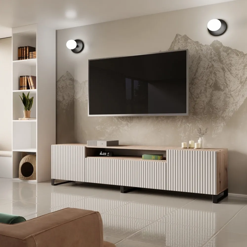 Szafki Rtv>Arton Długa szafka RTV 200 cm do salonu na nóżkach TAVIO loftowa