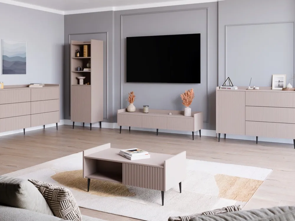 Zestawy Mebli Do Salonu|Szafki Rtv>JUREK Długa szafka RTV 150 cm nowoczesna do salonu ASPERO kaszmir