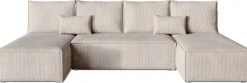 Narożniki>BROMARKT Duży beżowy narożnik sztruksowy z funkcją spania do salonu TOP U SLIM