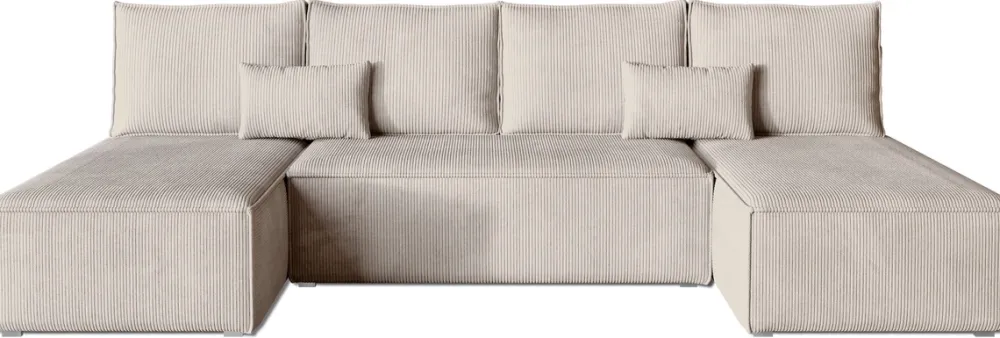 Narożniki>BROMARKT Duży beżowy narożnik sztruksowy z funkcją spania do salonu TOP U SLIM