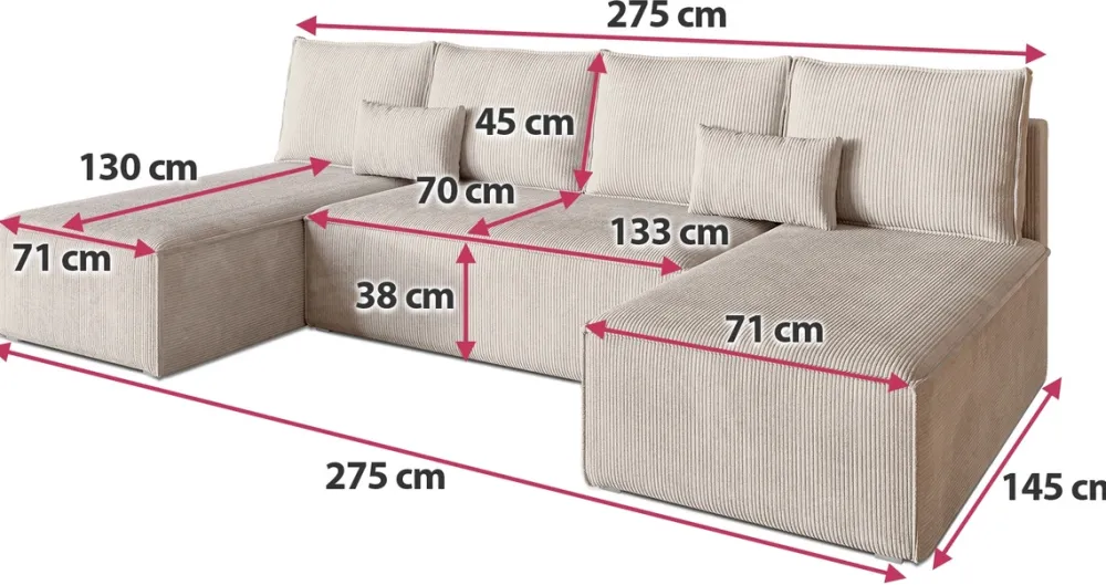 Narożniki>BROMARKT Duży beżowy narożnik sztruksowy z funkcją spania do salonu TOP U SLIM