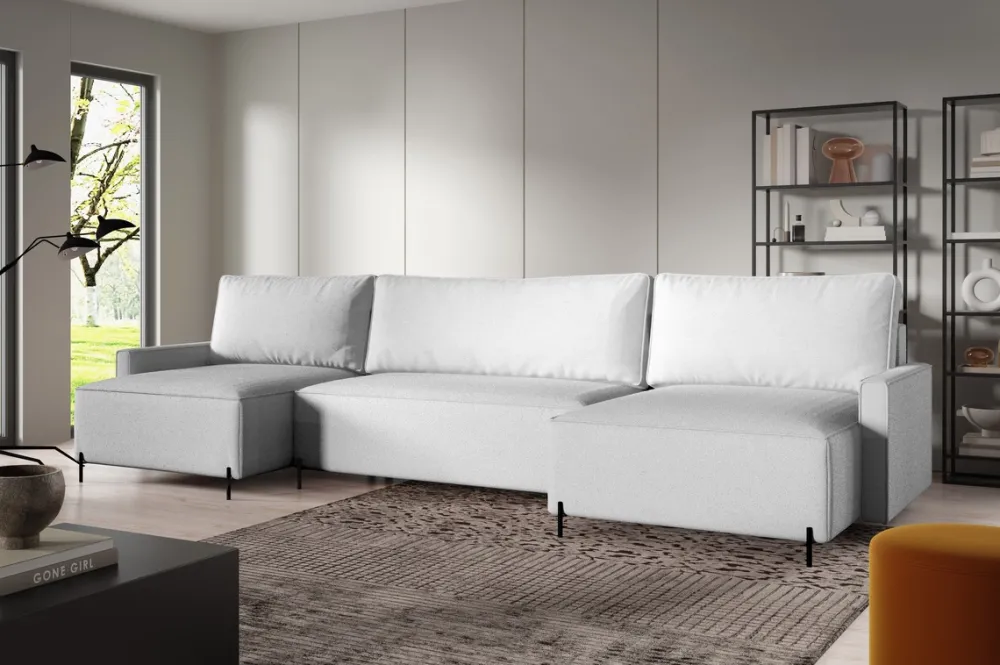 Narożniki>BROMARKT Duży biały narożnik na nóżkach boucle w kształcie litery U NORTON