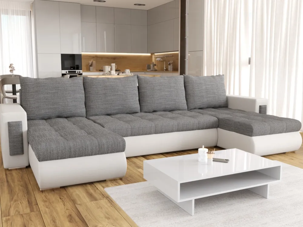 Narożniki>BROMARKT Duży narożnik do salonu rozkładany z funkcja spania MERLIN w kształcie U