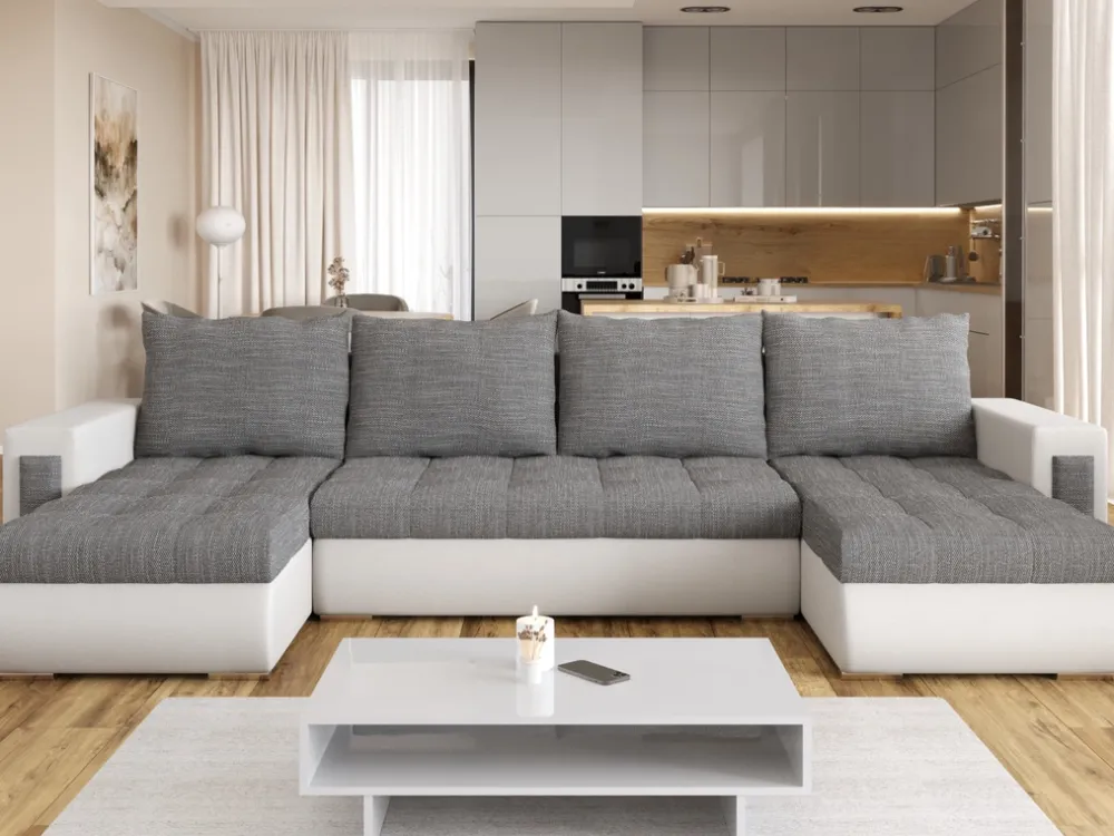 Narożniki>BROMARKT Duży narożnik do salonu rozkładany z funkcja spania MERLIN w kształcie U