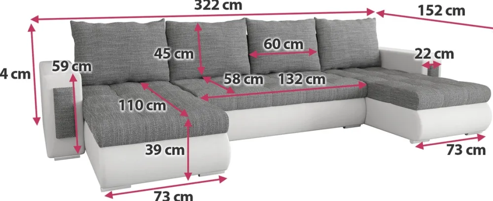 Narożniki>BROMARKT Duży narożnik do salonu rozkładany z funkcja spania MERLIN w kształcie U