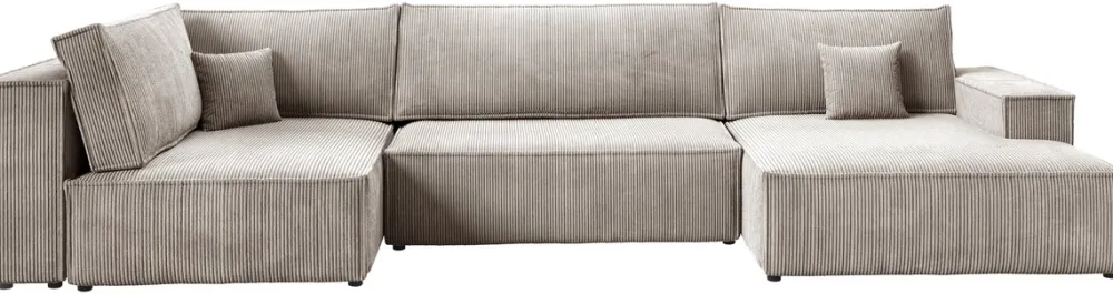 Narożniki>BROMARKT Duży narożnik do salonu sztruksowy rozkładany z funkcją spania beżowy PABLO MAXI