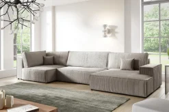 Narożniki>BROMARKT Duży narożnik do salonu sztruksowy rozkładany z funkcją spania beżowy PABLO MAXI