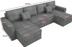 Narożniki></noscript>IZABELLA MEBLE Duży narożnik do salonu w kształcie u z funkcją spania DEXTER U