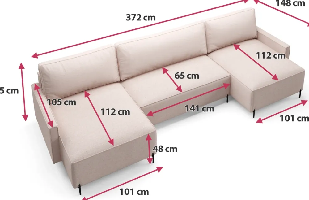 Narożniki>BROMARKT Duży narożnik loft rozkładany na nóżkach do salonu NORTON U