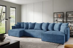 Narożniki></noscript>BROMARKT Duży narożnik niebieski do salonu z funkcją spania i pojemnikiem ARTUR