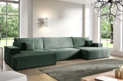 Narożniki>BROMARKT Duży narożnik w kształcie U do salonu z funkcją spania sztruksowy zielony PABLO