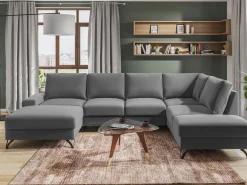 Narożniki></noscript>COMFORTEO Duży narożnik welurowy z funkcją spania FLAVIO U