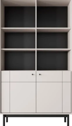 Regały Na Książki></noscript>PIASKI Duży nowoczesny regał do salonu 103 cm JUVA kaszmir