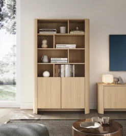 Regały Na Książki></noscript>PIASKI Duży nowoczesny regał do salonu 103 cm dąb vicenza BELVI dąb vincenza