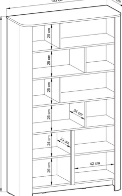Regały Na Książki></noscript>PIASKI Duży nowoczesny regał do salonu 103 cm dąb vicenza BELVI dąb vincenza
