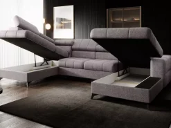 Narożniki>NEXT COLLECTION Duży nowoczesny szary narożnik wolnostojący do salonu z regulowanymi zagłówkami POLA miękki