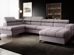 Narożniki></noscript>NEXT COLLECTION Duży nowoczesny szary narożnik wolnostojący do salonu z regulowanymi zagłówkami POLA miękki