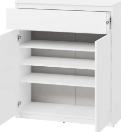 Komody>lenart. Dwudrzwiowa biała komoda do przedpokoju z półkami i szufladą SIMPLY biały