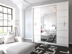 Szafy Dwudrzwiowe|Szafy Do Salonu></noscript>Stolar Dwudrzwiowa biała szafa przesuwna z lustrem 203 cm LARYS biały