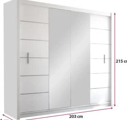 Szafy Dwudrzwiowe|Szafy Do Salonu></noscript>Stolar Dwudrzwiowa biała szafa przesuwna z lustrem 203 cm LARYS biały