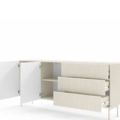 Zestawy Mebli Do Salonu|Komody>LASKI Dwudrzwiowa komoda 180 cm do salonu ryflowane fronty MEZZO kaszmir