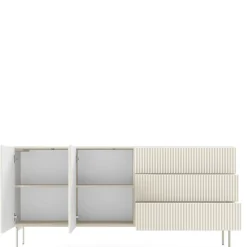 Zestawy Mebli Do Salonu|Komody></noscript>LASKI Dwudrzwiowa komoda 180 cm do salonu ryflowane fronty MEZZO kaszmir