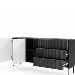 Zestawy Mebli Do Salonu|Komody>LASKI Dwudrzwiowa komoda 180 cm do salonu ryflowane fronty kaszmir MEZZO czarny