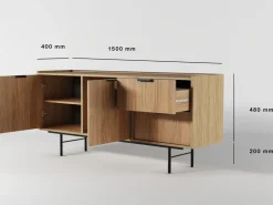 Zestawy Mebli Do Salonu|Komody></noscript>KAROL MEBLE Dwudrzwiowa komoda 150 cm do salonu z szufladami ELVIO hikora naturalna