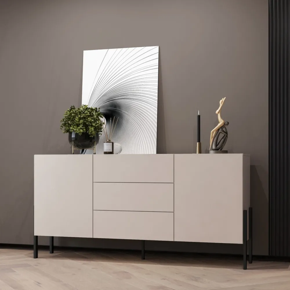 Zestawy Mebli Do Salonu|Komody>Helvetia Dwudrzwiowa komoda 184cm do salonu z szufladami JUKON kaszmir