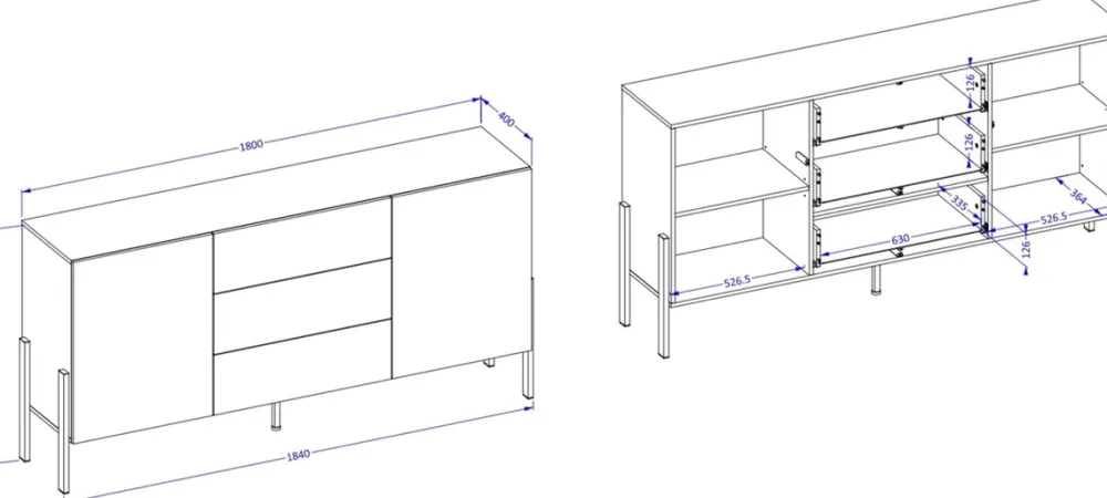 Zestawy Mebli Do Salonu|Komody>Helvetia Dwudrzwiowa komoda 184cm do salonu z szufladami JUKON kaszmir