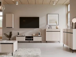 Komody>Lempert Dwudrzwiowa komoda do salonu z frezowanymi frontami 100 cm OMEGA beż piaskowy