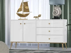 Zestawy Mebli Do Salonu|Komody></noscript>ML Meble Dwudrzwiowa komoda do salonu z szufladami GOLDIN biały połysk