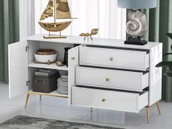 Zestawy Mebli Do Salonu|Komody></noscript>ML Meble Dwudrzwiowa komoda do salonu z szufladami GOLDIN biały połysk