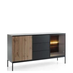 Zestawy Mebli Do Salonu|Komody></noscript>PIASKI Dwudrzwiowa komoda nowoczesna z szufladami i oświetleniem do salonu SEWILLA