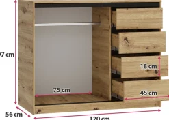 Komody></noscript>BROMARKT Dwudrzwiowa komoda przesuwna 120 cm z szufladami LOFT dąb artisan