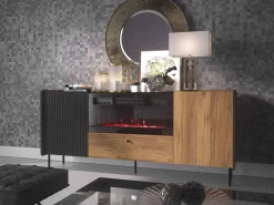 Komody></noscript>DOLMAR Dwudrzwiowa komoda z kominkiem 180 cm PINNACLE