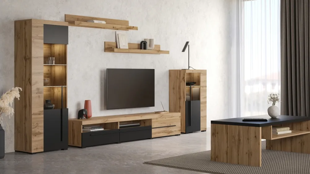 Zestawy Mebli Do Salonu|Komody>Helvetia Dwudrzwiowa komoda z szufladami 132 cm nowoczesna do salonu ROGER