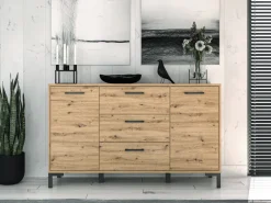 Zestawy Mebli Do Salonu|Komody></noscript>ML Meble Dwudrzwiowa komoda z szufladami do salonu NEVIO dąb artisan