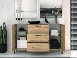 Zestawy Mebli Do Salonu|Komody></noscript>ML Meble Dwudrzwiowa komoda z szufladami do salonu NEVIO dąb artisan
